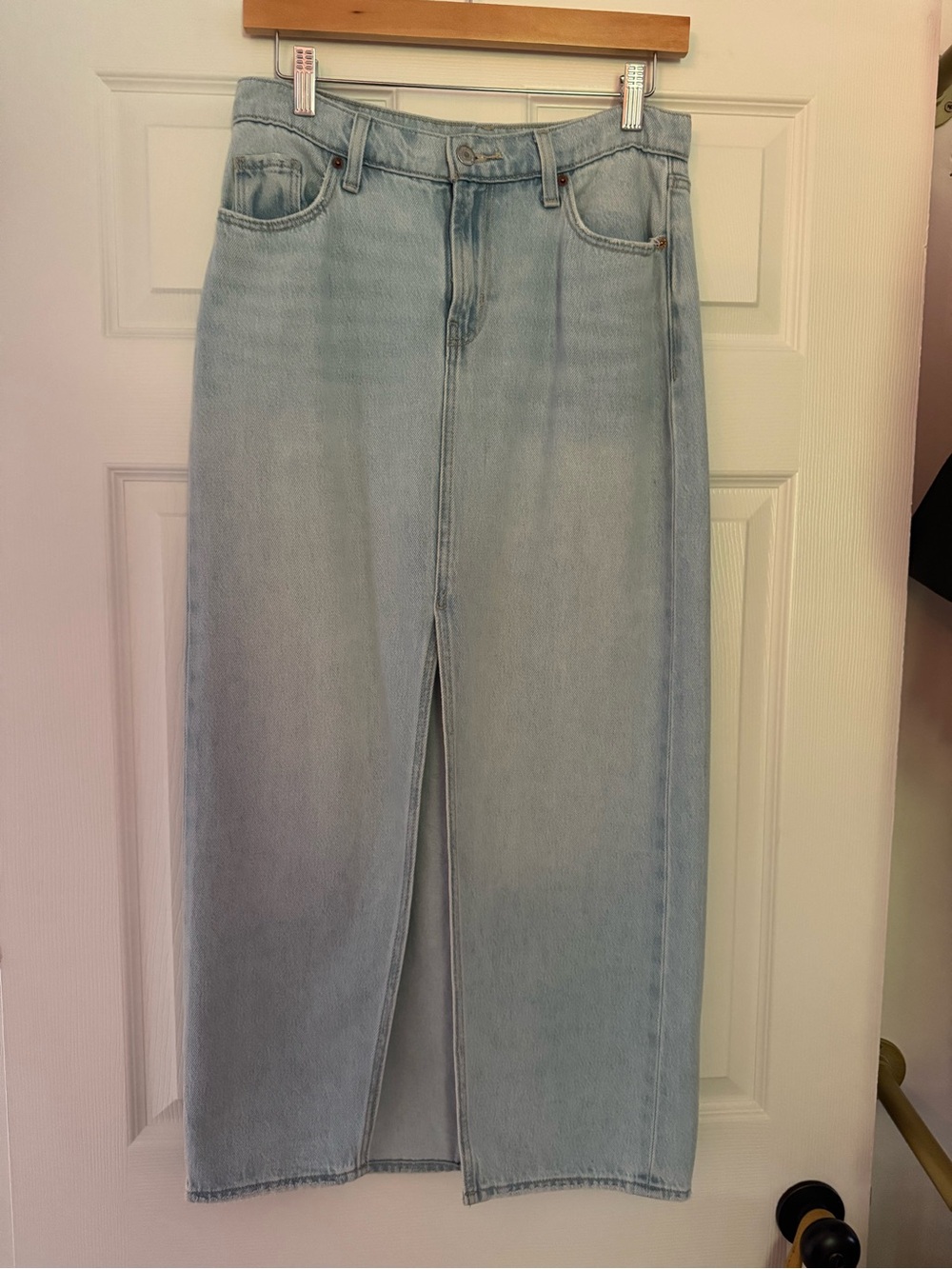 Old Navy Light Blue Straight Denim Maxi Skirt with Center Slit